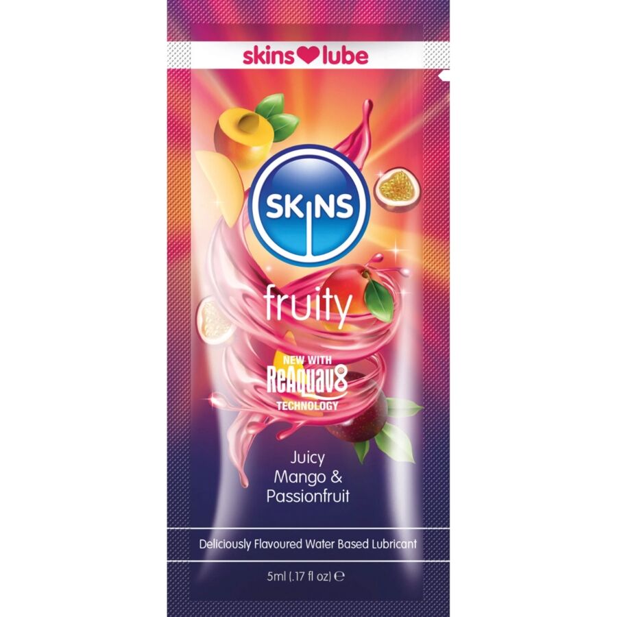 SKINS - FRUITY LUBRICANTE BASE DE AGUA MANGO  FRUTA PASIÓN MONODOSIS 5 ML